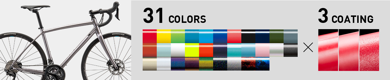 31色の単色フレームカラー、3種の表面仕上げから、一部を除き＋0円で選べます。