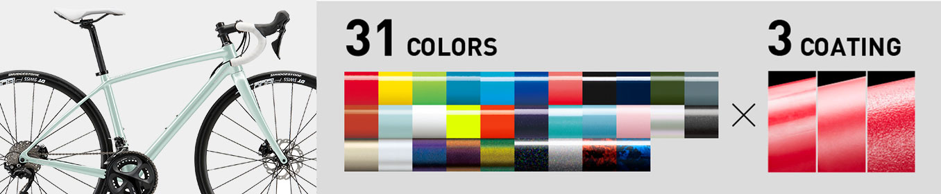 
32色の単色フレームカラー、3種の表面仕上げから、一部を除き＋0円で選べます。
