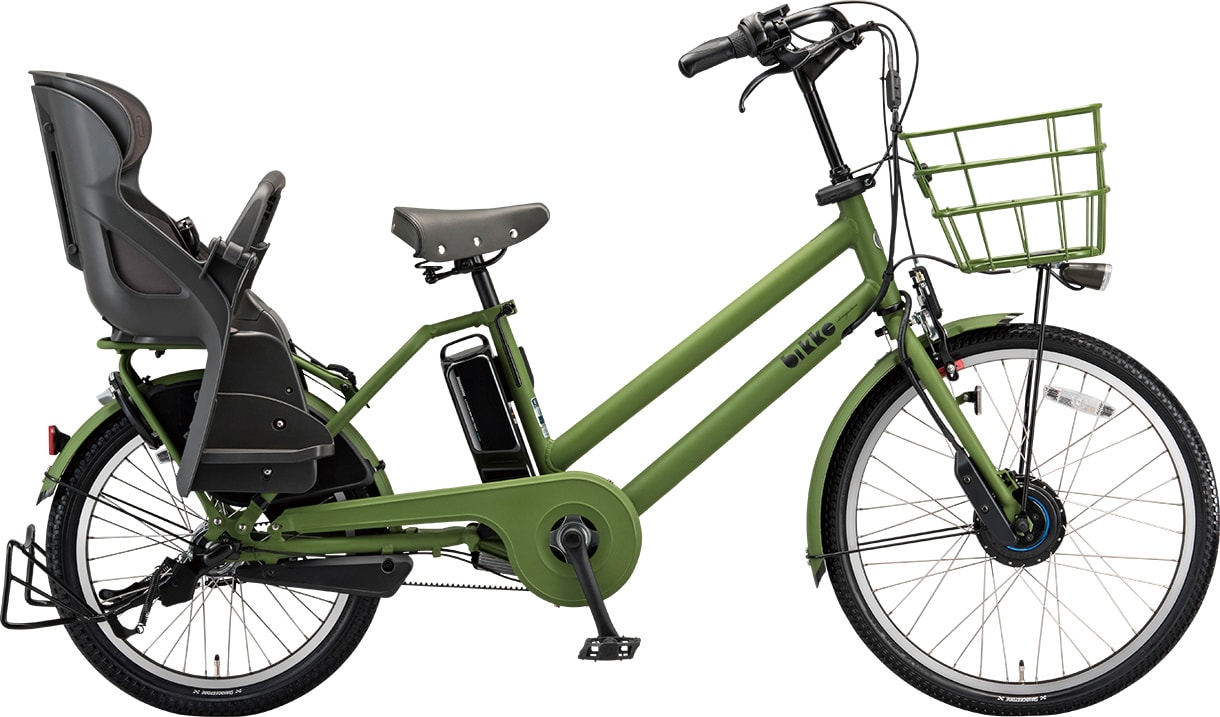 子ども乗せ電動アシスト自転車 ビッケ グリ dd T.Xブライトオリーブ（ツヤ消しカラー）／クッションカラー：モブ（ダークグレー）色の写真