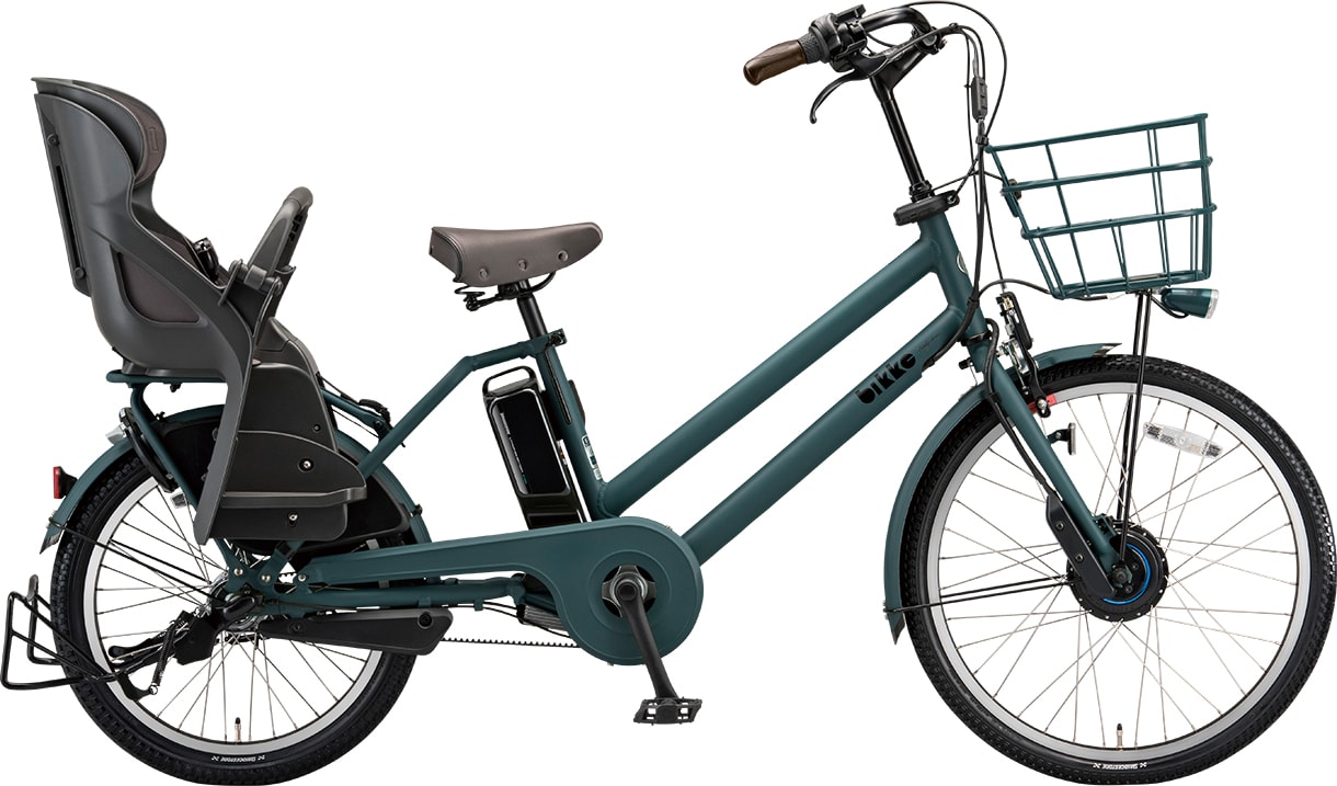 子ども乗せ電動アシスト自転車 ビッケ グリ dd T.Xディープグリーン（ツヤ消しカラー）／クッションカラー：モブ（ダークグレー）色の写真