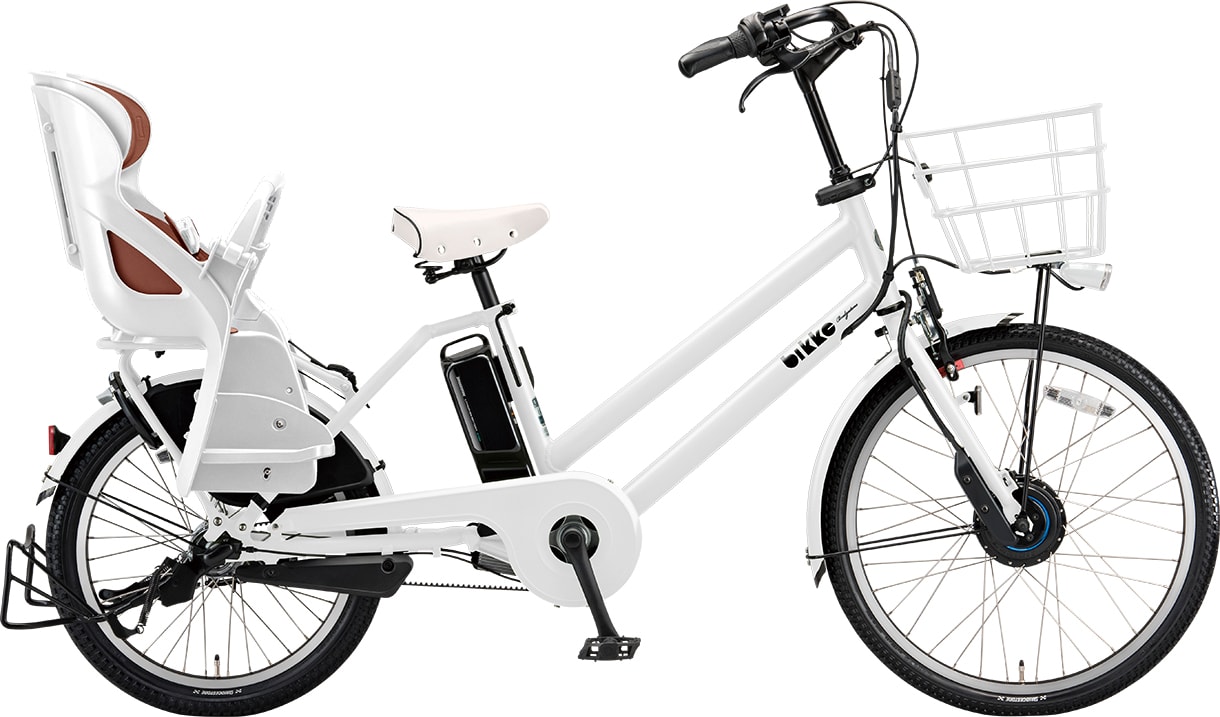 子ども乗せ電動アシスト自転車 ビッケ グリ dd E.XBKホワイト／クッションカラー：モブ（ブラウン）色の写真