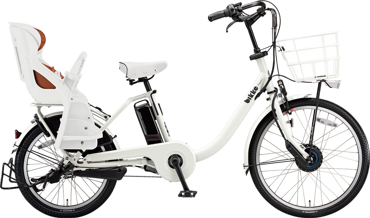 子ども乗せ電動アシスト自転車 ビッケ モブ dd E.XBKホワイト／クッションカラー：モブ（ブラウン）色の写真