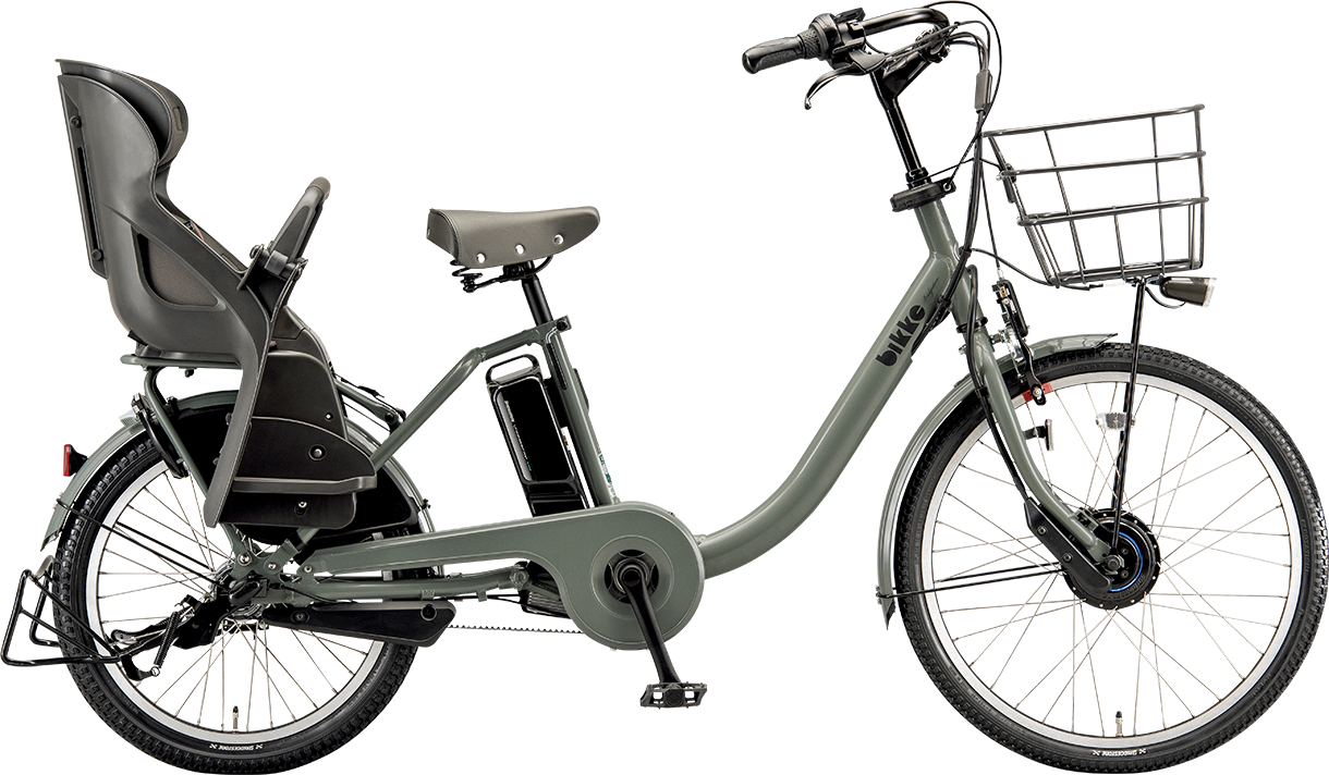 子ども乗せ電動アシスト自転車 ビッケ モブ dd M.Xソフトカーキ／クッションカラー：モブ（ダークグレー）色の写真