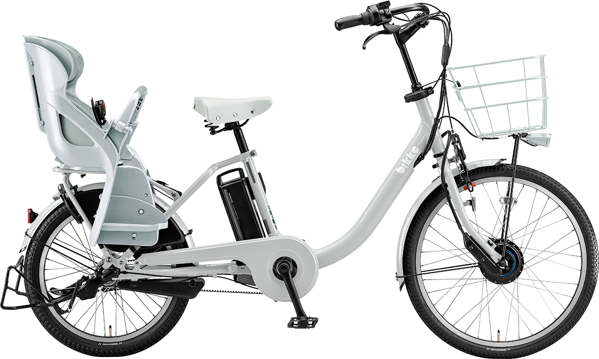子ども乗せ電動アシスト自転車 ビッケ モブ dd E.BKブルーグレー/クッションカラー:モブ(ブルーグレー)色の写真