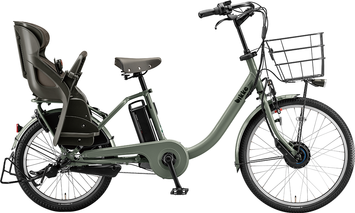 子ども乗せ電動アシスト自転車 ビッケ モブ dd M.ソフトカーキ/クッションカラー:モブ(ダークグレー)色の写真
