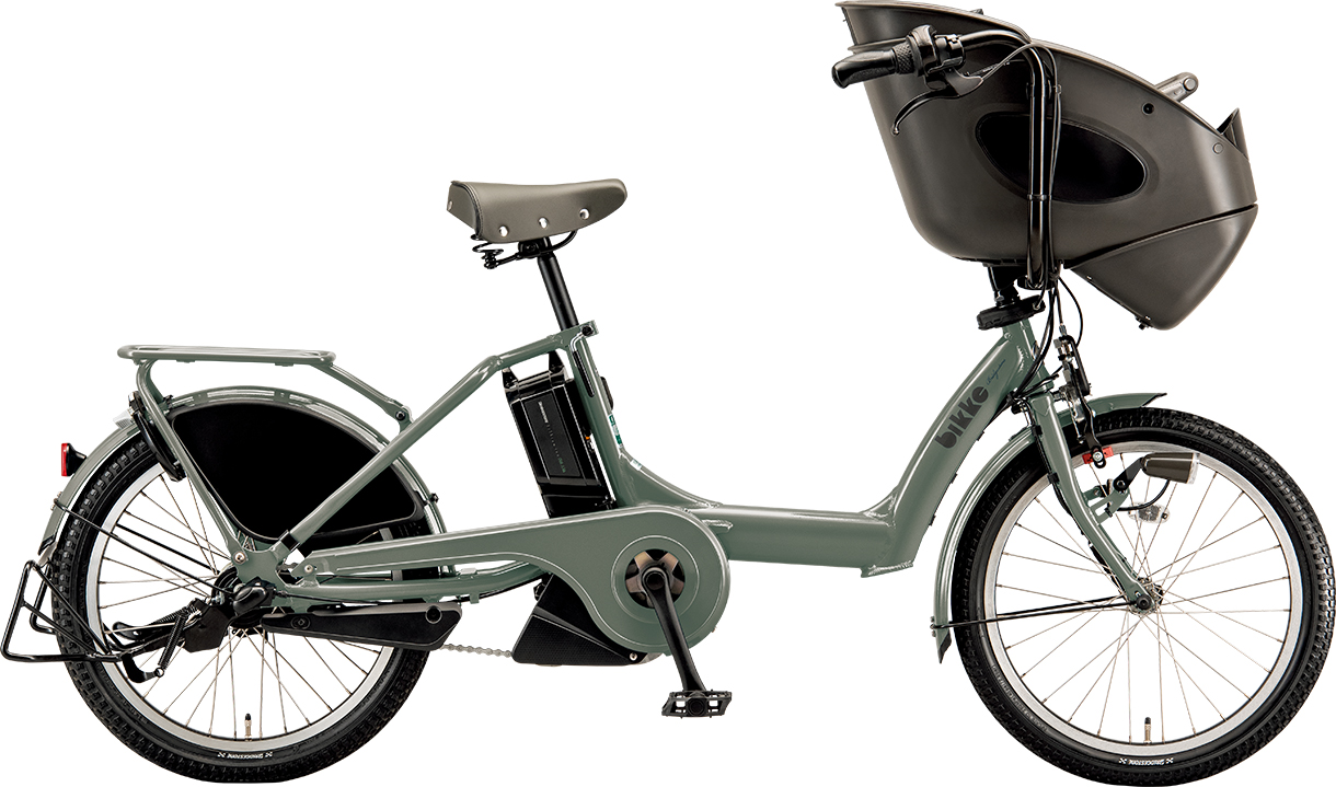子ども乗せ電動アシスト自転車 ビッケ ポーラー e M.Xソフトカーキ／クッションカラー：モブ（ダークグレー）色の写真