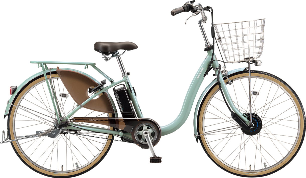 買い物向け電動アシスト自転車 フロンティア デラックス E.Xグレイッシュミント色の写真
