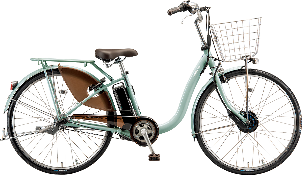 買い物向け電動アシスト自転車 フロンティア デラックス E.Xグレイッシュミント色の写真