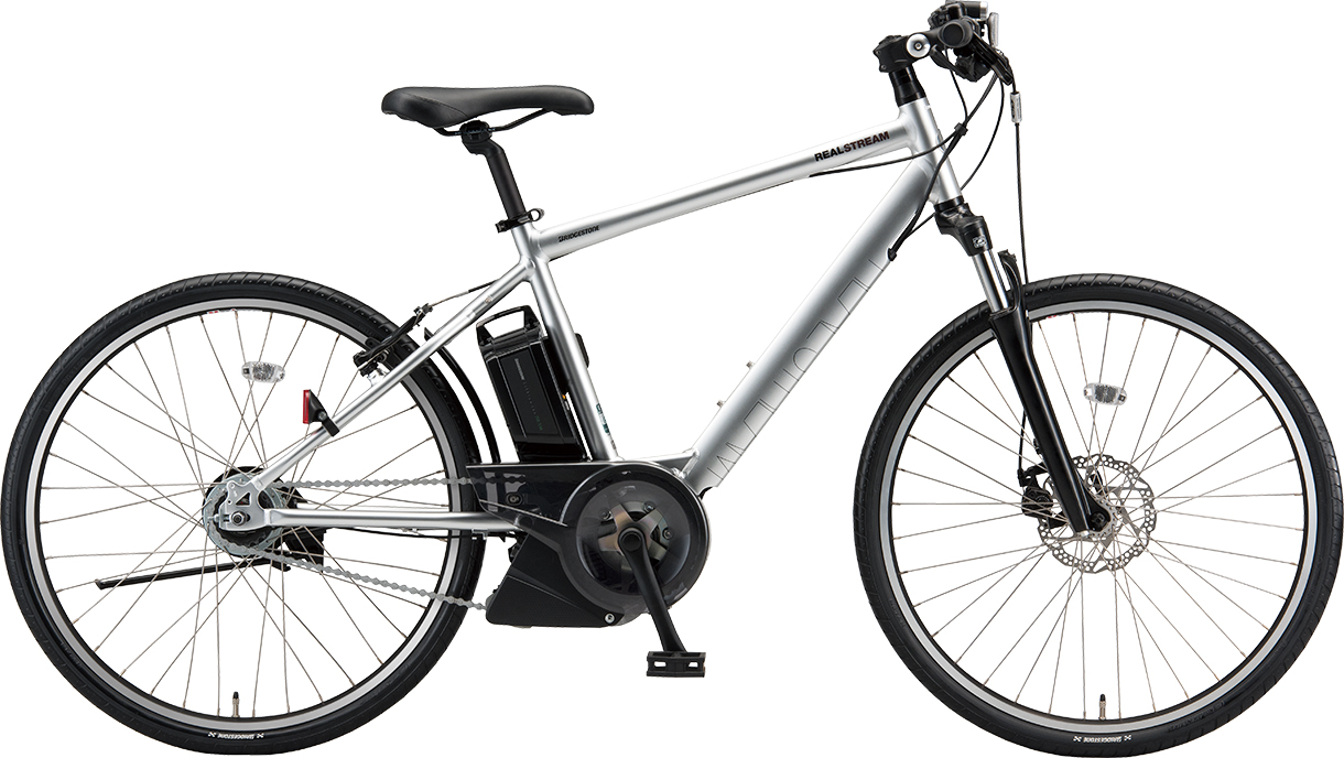 通学・通勤向け電動アシスト自転車 リアルストリーム M.XRシルバー色の写真