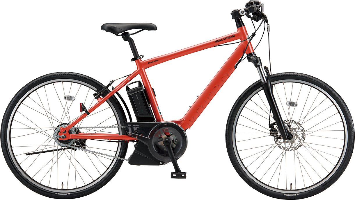 通学・通勤向け電動アシスト自転車 リアルストリーム F.Xソリッドオレンジ色の写真